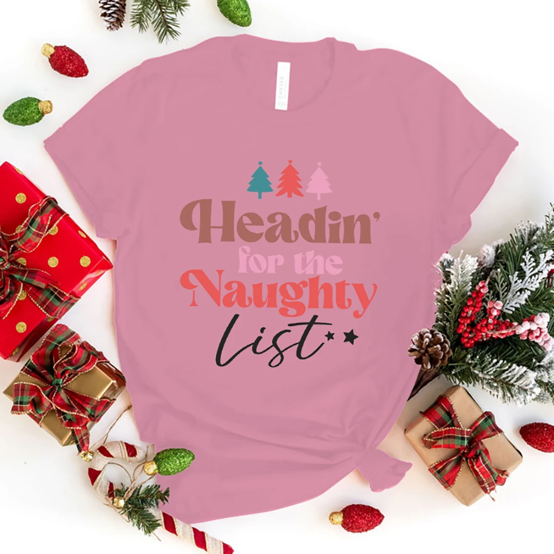 New Fashion Christmas Headin For The Naughty List Print Graphic T Shirt Unisex Fashion Casual Short Sleeve Shirt Tee