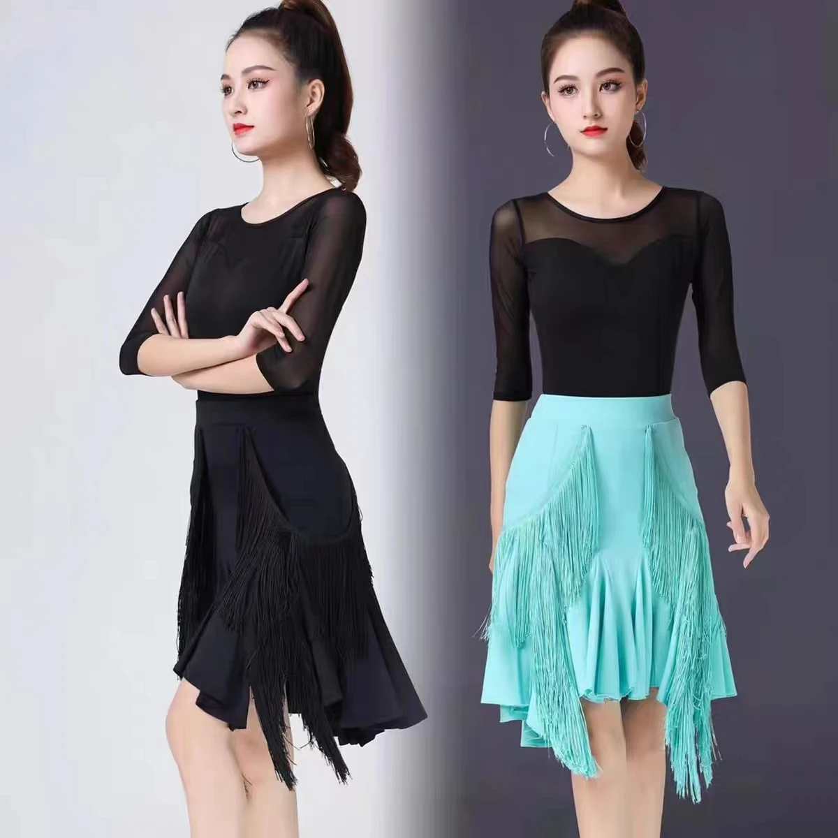 Latin Dance Rok Dames Volwassen Lange Kwast Jurk Danskleding Grote Swing Rok Fishtail Rok Bottoms Performance Wear