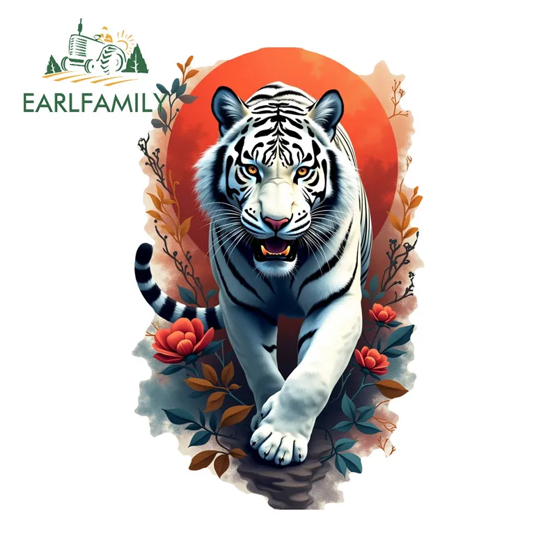 EARLFAMILY Japanese Tiger Graffiti Car Stickers Interesting Waterproof Laptop Vinyl Decal Occlusion Scratch Car Accessories
