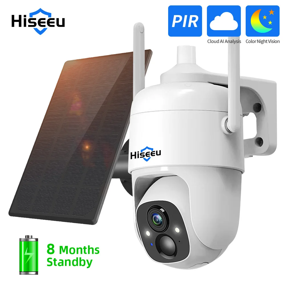 

Hiseeu 3MP WiFi Video Security Surveillance Camera Home Outdoor CCTV WiFi Solar Camera Rechargeable Battery with Solar Panel