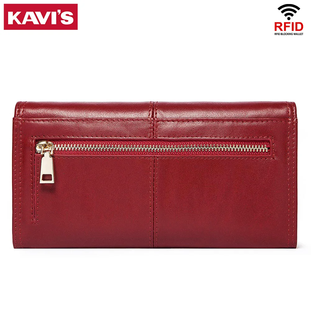 KAVIS Women’s cowhide made of large-capacity multi-function multi-card card holder zipper bag