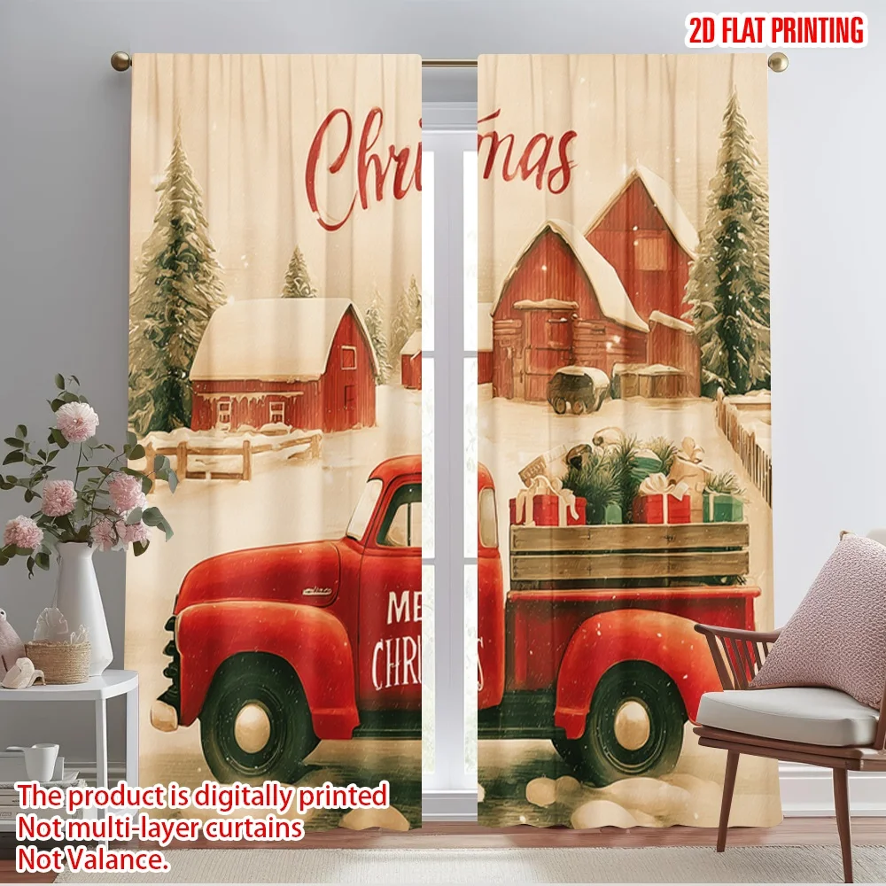 

2pcs,2D plane printing Curtains Santa Red Truck Polyester (without rod) Decorations For Home for Room, Kitchen, Study, Bedroom,