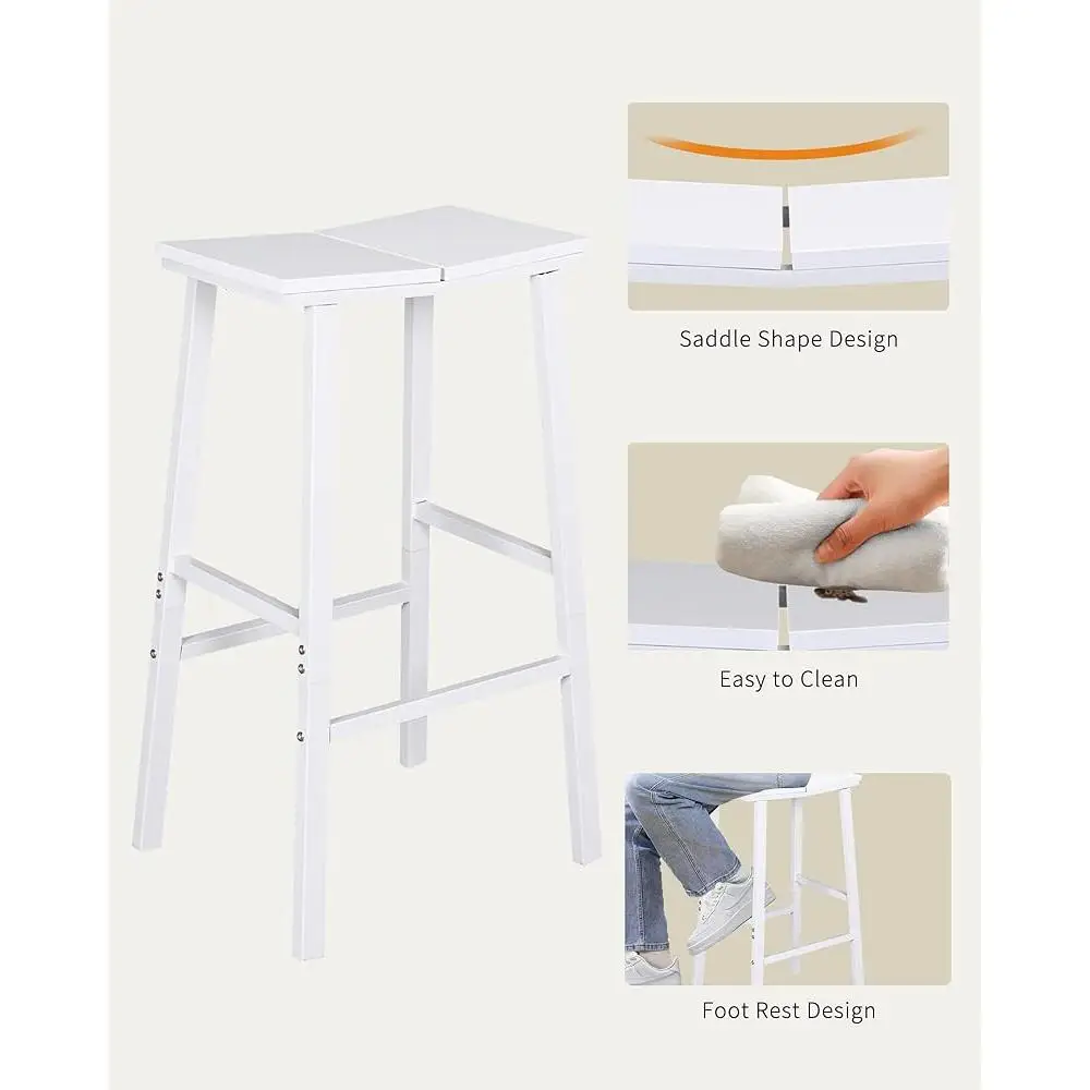 Saddle Bar Stool Set of 2 Backless Kitchen Counter Stools Ergonomic Footrest Bar Height Stools Stable Design Easy Clean Dining