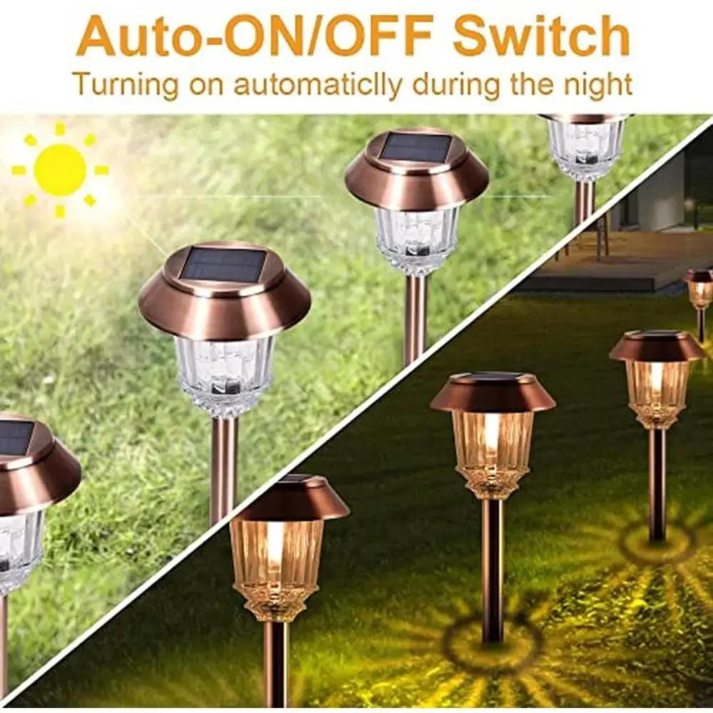 Solar Garden Lights 6 Pack Dimmable Outdoor Pathway Lighting IP65 Waterproof Auto On/Off 360° Illumination Eco-Friendly Solar