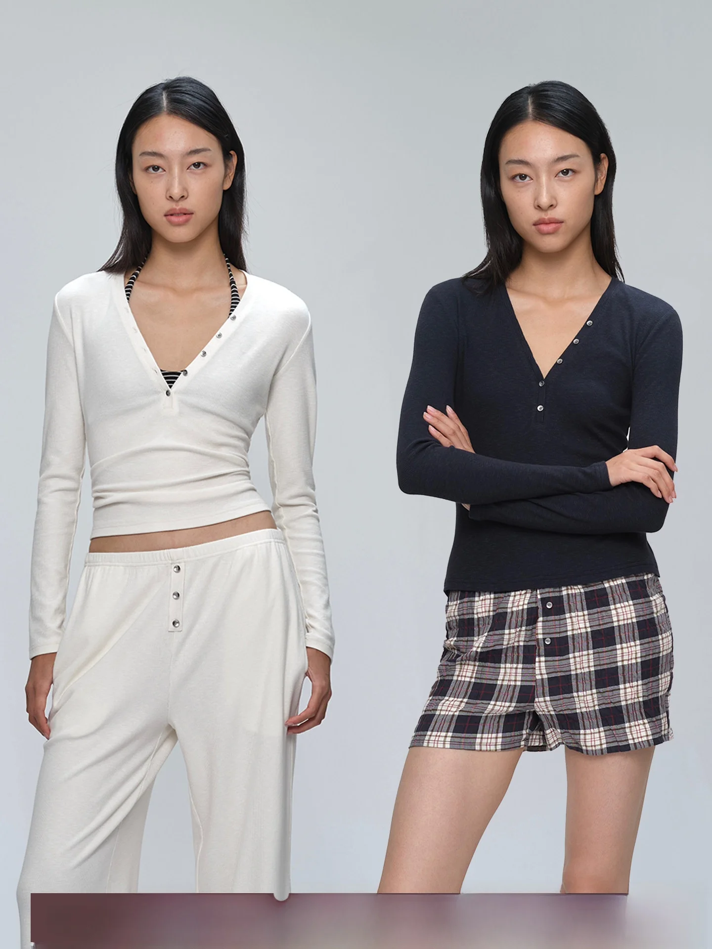 

Футболка AOLOL с металлическими пуговицами, длинным рукавом и V-образным вырезом, удобная, качественная, повседневная, женская, модная, приталенная, из смесового хлопка