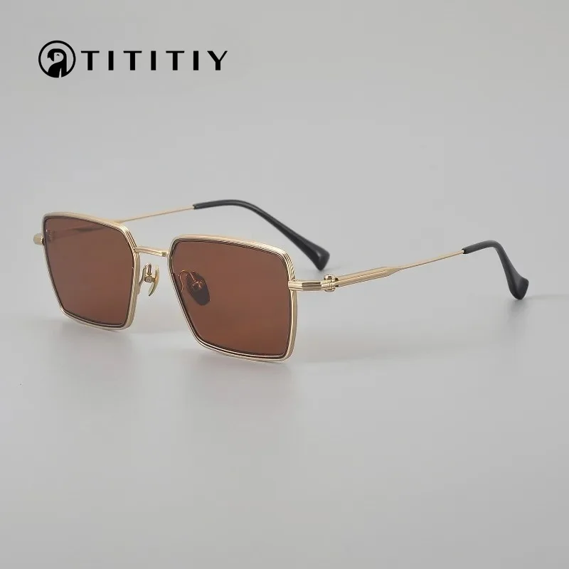 New High-end Pure Titanium Sunglasses Premium Retro Square Men Outdoor Driving Travel Sunshade Sunscreen Sun Glasses UV400
