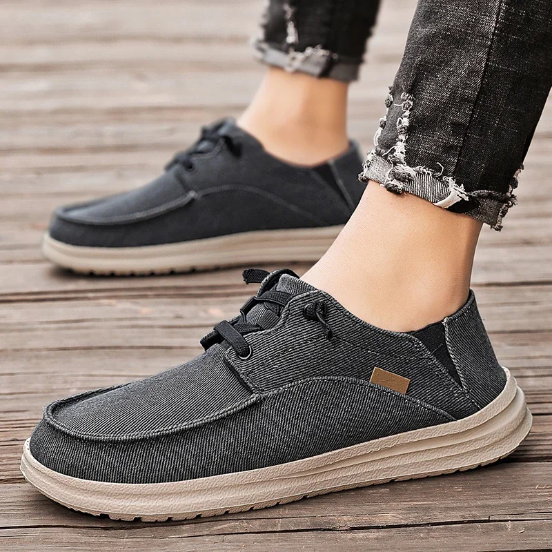 MenCanvas Shoes Summer Loafers Gray Men\'s Sneakers Luxury Brand High Quality Lightweight Casual Shoes Canvass Galoshes Big Size