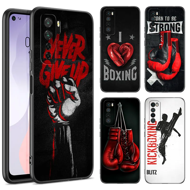 Strong Boxing Gloves Black Silicone Phone Case For Huawei Nova 8 9 10 SE 11 Ultra 12 Pro 7i 8i 11i 11E Y70 + Y60 Y61 Y71 Y90 Y91