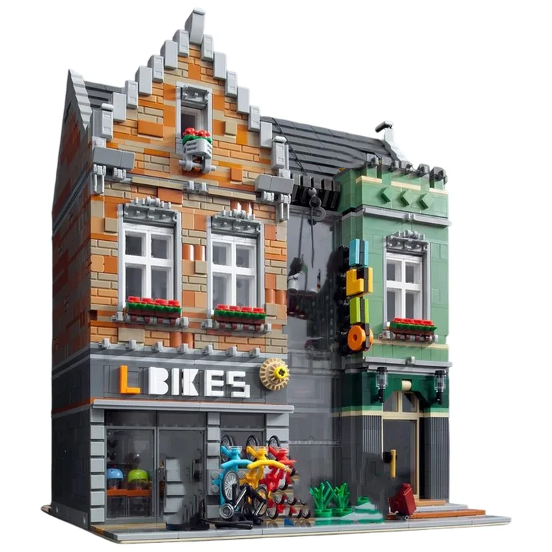 Bike Shop MOC Building Blocks Street View Detailed Realistic Model DIY Assembly Brick Set Desktop Collectible Display