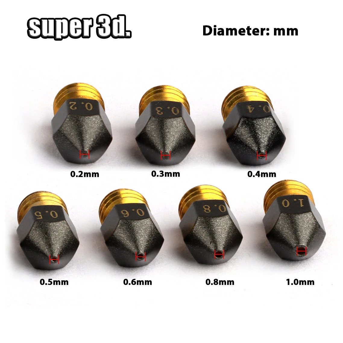1/2/5 Stück MK8/E3D/Volcano Messing-PTFE-Düse, beschichtet, antihaftbeschichtet, Filament 0,2/0,3/0,4/0,6/0,8/1,0 mm, 3D-Drucker Ender 3, kostenloser Versand – Detail 11