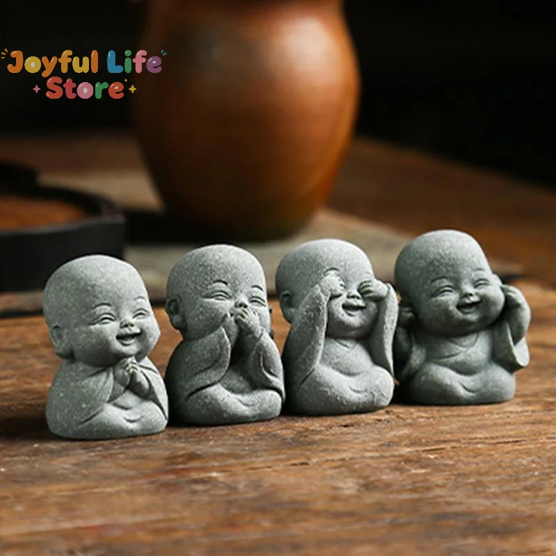 Hot 1/4Pcs Home Decor Cute Stone Little Monk Statues With Serene Zen Vibes Ornament For Meditation Space Desk Meaningful Gifts