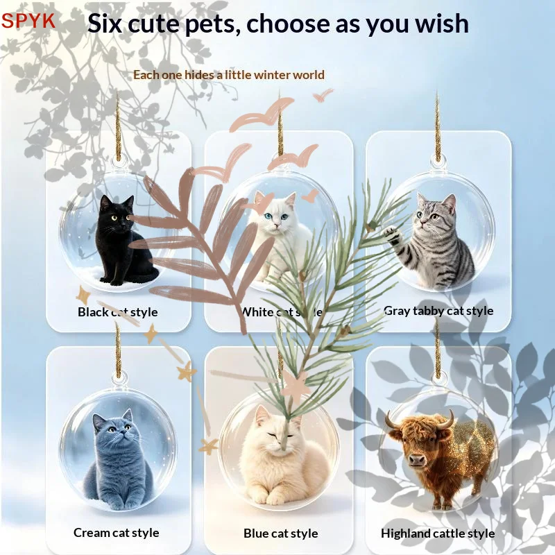 Clear Acrylic Christmas Ornament Cute Sleeping: Cat Pattern Shiny Details Tree Decor Lovers Gifts