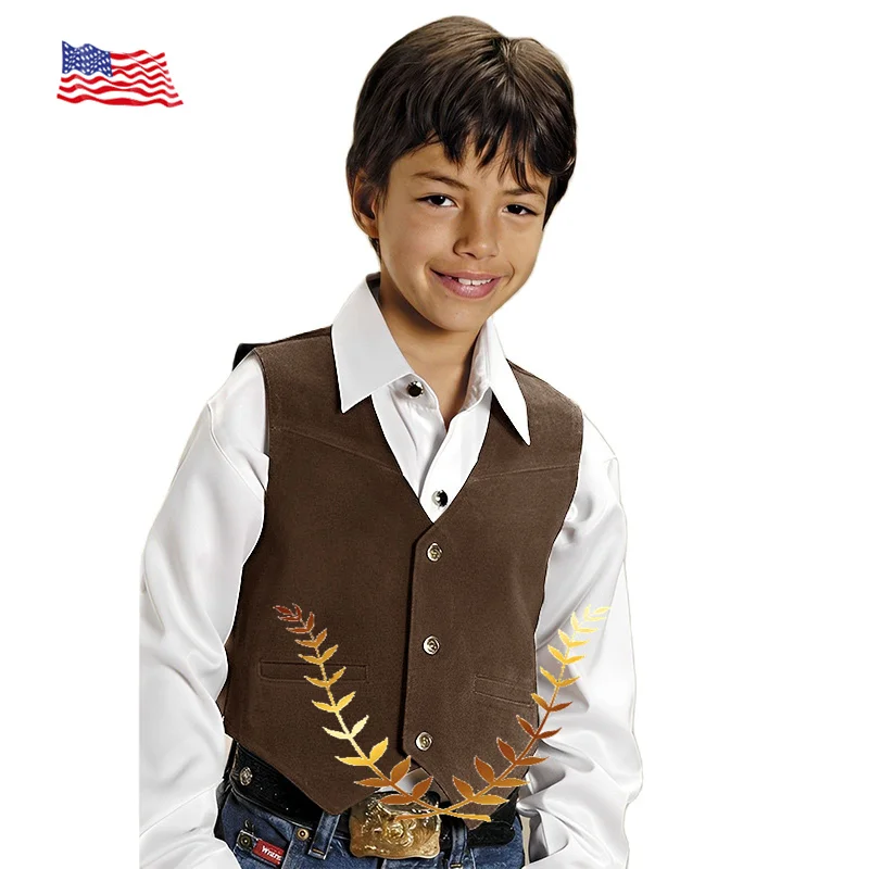 

Boys Vest Suede V Neck Sleeveless Jacket Retro Design Western Denim Waistcoat for Kids Fashion Clothes