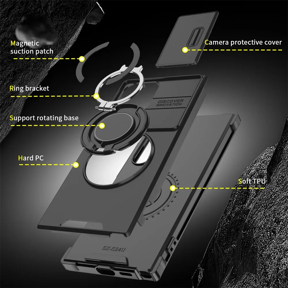 Slide Camera Protection Magnetic Stand Phone Case for Samsung S25 S24 S23 Plus S21 S22 Ultra S20 FE A54 A15 A14 A05 A05S Cover