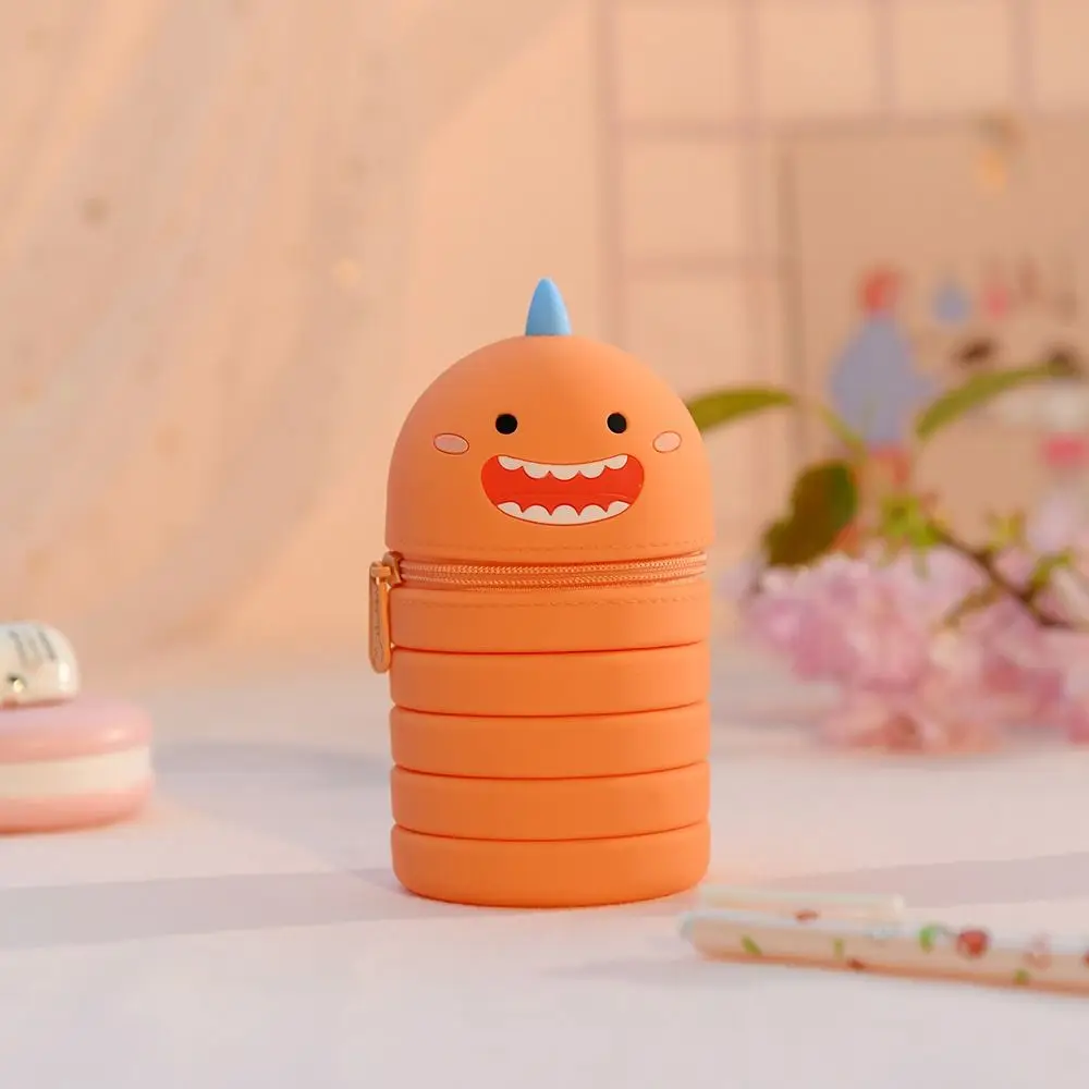 3D ไดโนเสาร์น้อยดินสอกันน้ําขนาดใหญ่ความจุซิลิโคนเครื่องเขียนกล่องการ์ตูน Kawaii เหรียญโรงเรียน