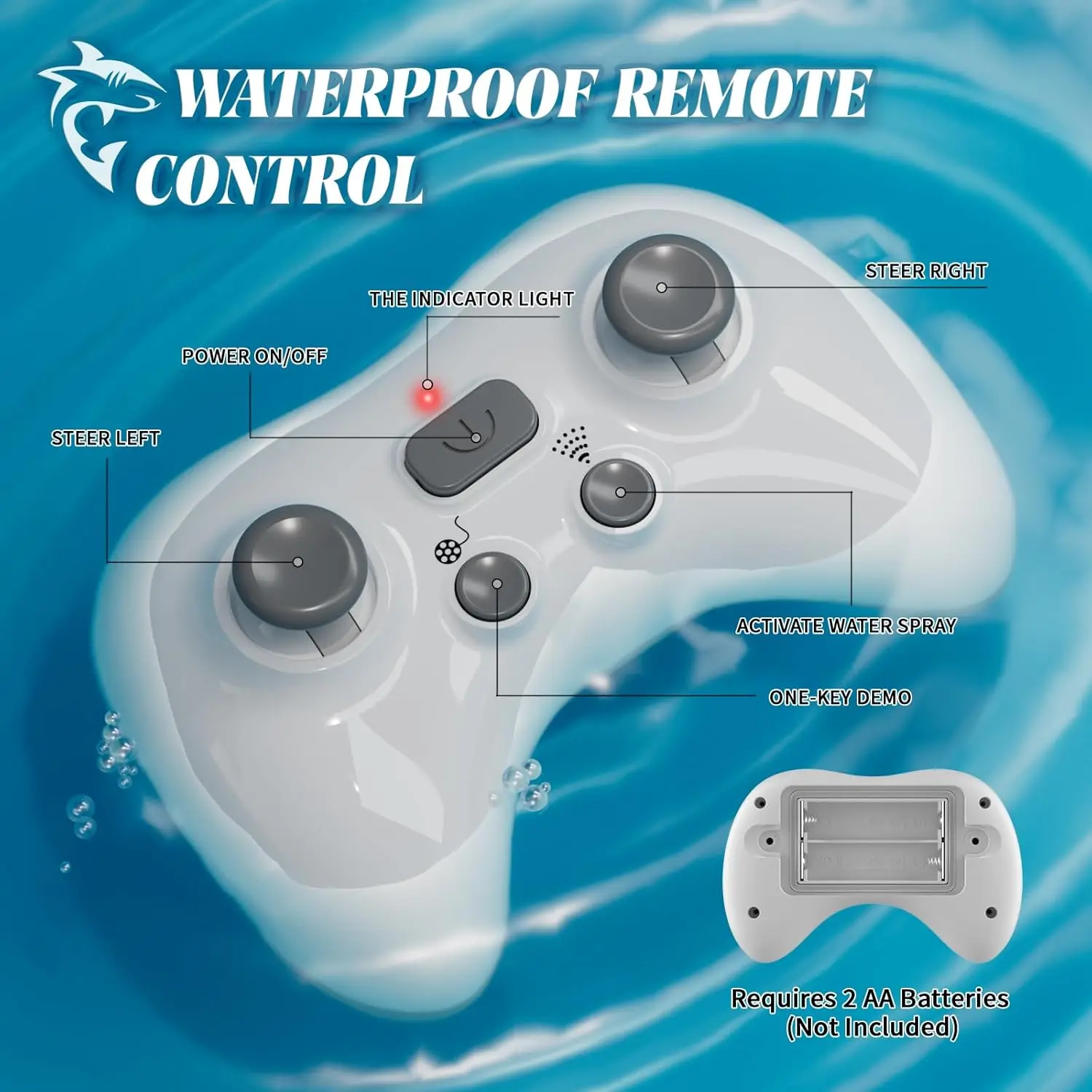 2.4G RC Electric Shark Toy with Lights & Spray, Waterproof Remote Control Fish Robot for Kids Boys Pool Bath Outdoor Water Play