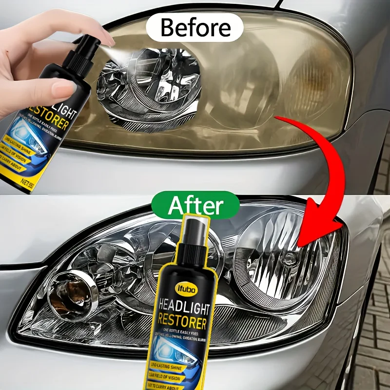 Ifubo Headlight Repair Spray Ceramic Lens Restorer For Yellow Oxidized Foggy Lamps Clear Finish Protective Coating