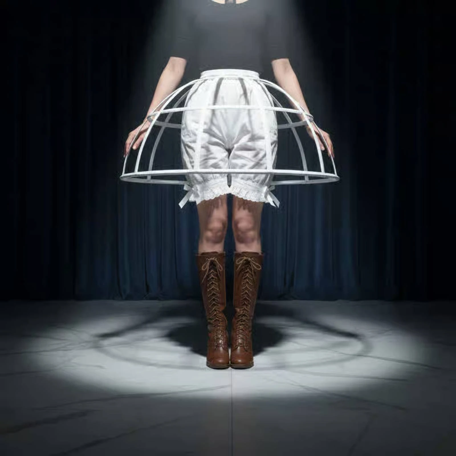 White Hoop Skirt Dome-Shaped Bell Outline Hoop Skirt Costume Support Circular Frame Fashion Accessory Structured