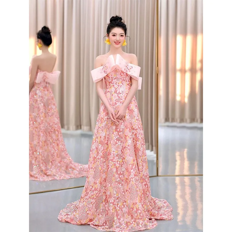 

Pink sweet toasting banquet party performance dress