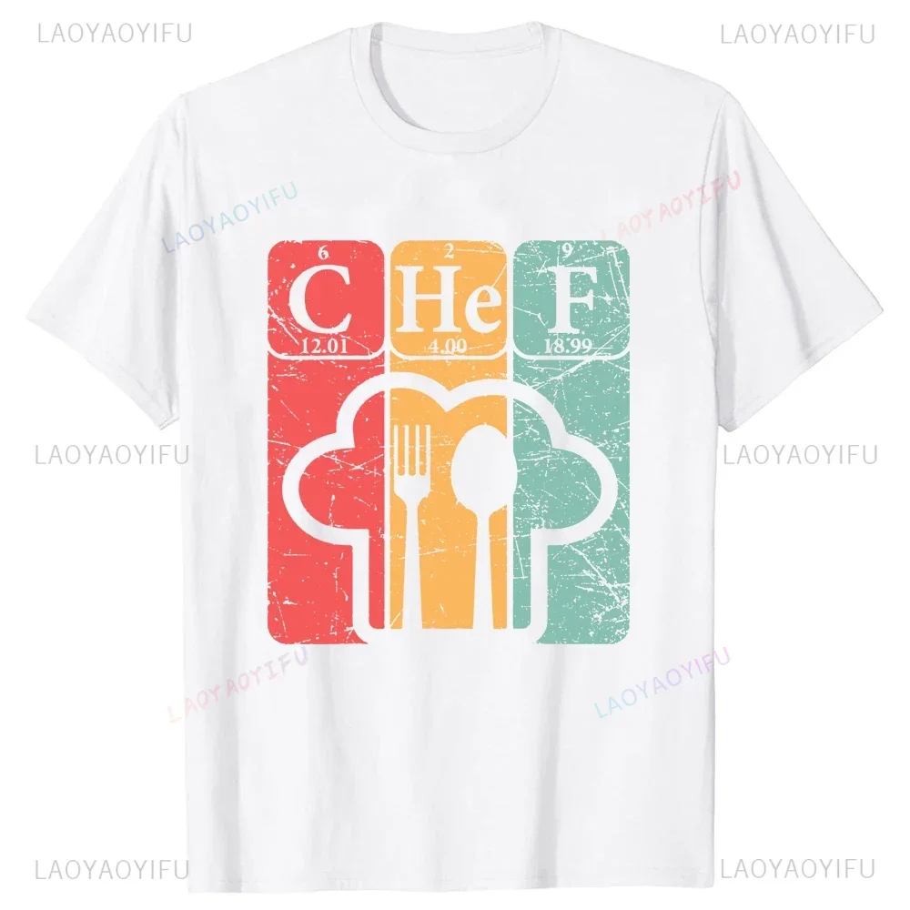 Funny Printed Chef Periodic Table Cooking Nerd Tshirt Vintage BBQ Restaurant Kitchen T Shirt Summer Style Streetwear Man T-shirt