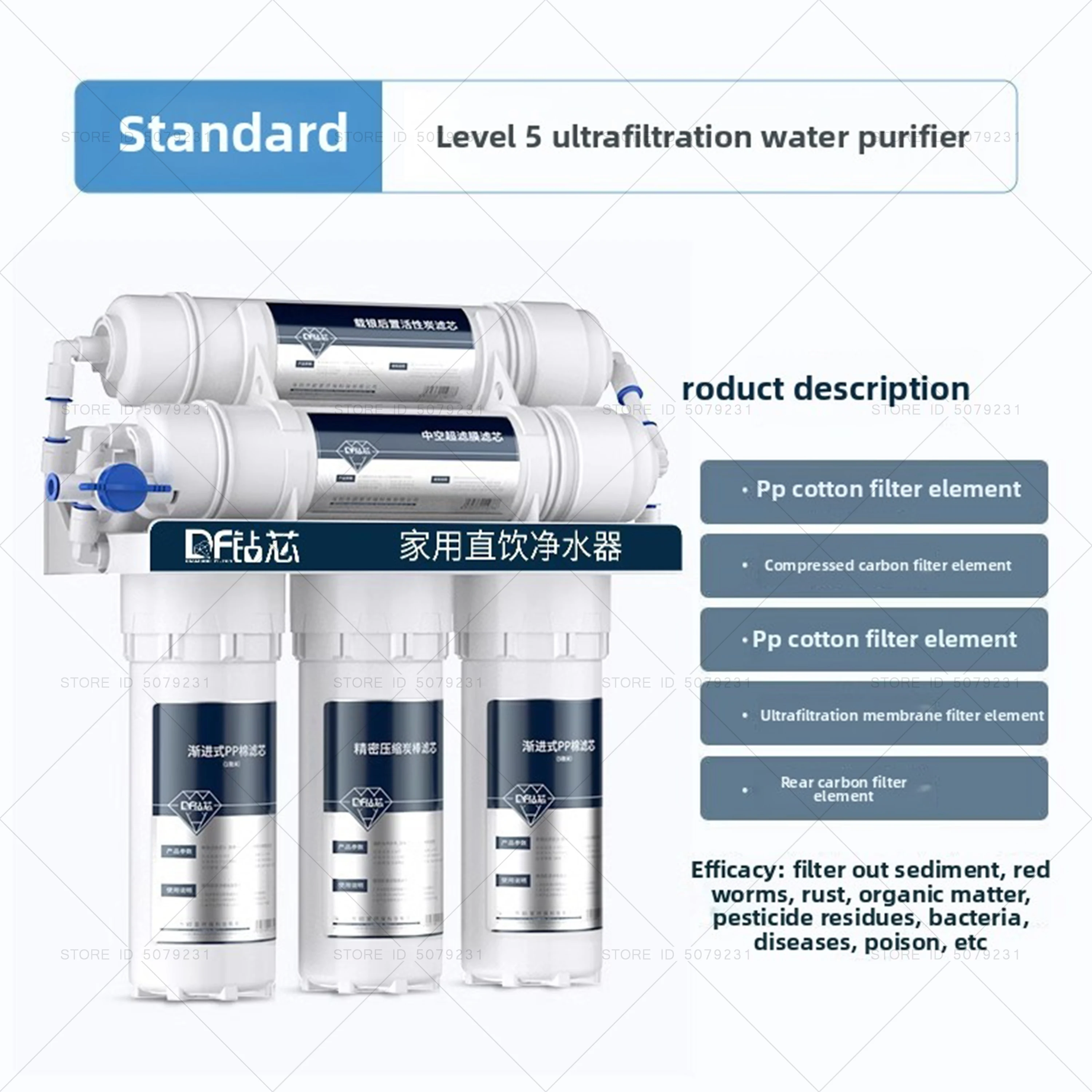 Depuratore d'acqua a 6 stadi per ultrafiltrazione Depuratore d'acqua potabile diretto per uso domestico Filtro per acqua di rubinetto PH75 Rende acqua minerale