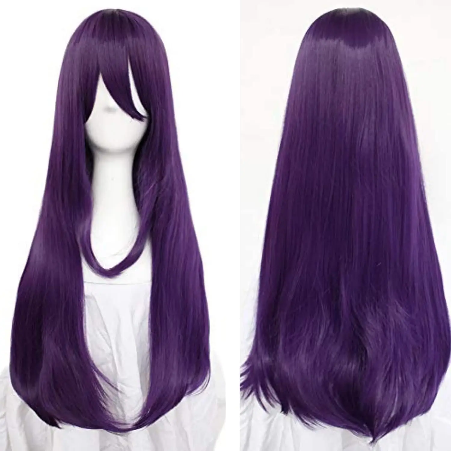 Doki Doki Club de Literatura Peluca larga morada con flequillo para mujeres Peluca de cosplay de anime Pelucas sintéticas para niñas para disfraz Cosplay