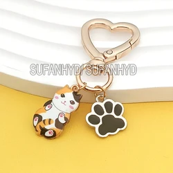 Cute Cartoon Cat Keychain Metal Enamel Kitten Keyring for Women Paw Prints Pendant Backpack Charms Bestie Gifts