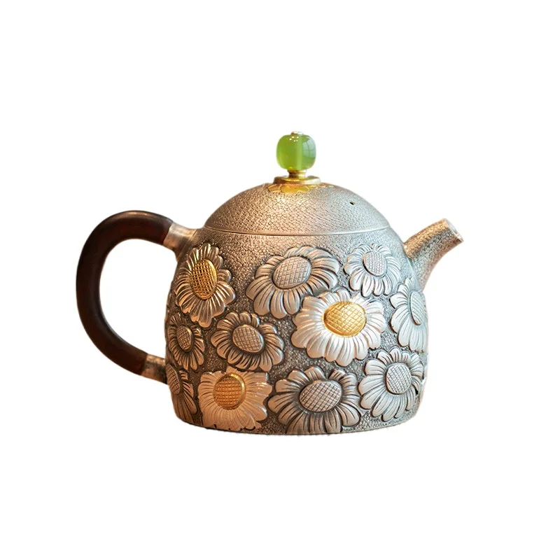 

Tea Pot Handmade Sun Flower Qin Quan Household Tea Ceremony Silver Pot