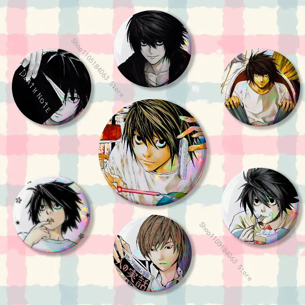 

L-Lawliet D-Death Note Badges Button Round Creative Pin Brooch Badge Bag Decor Fans Collect Friends Gifts
