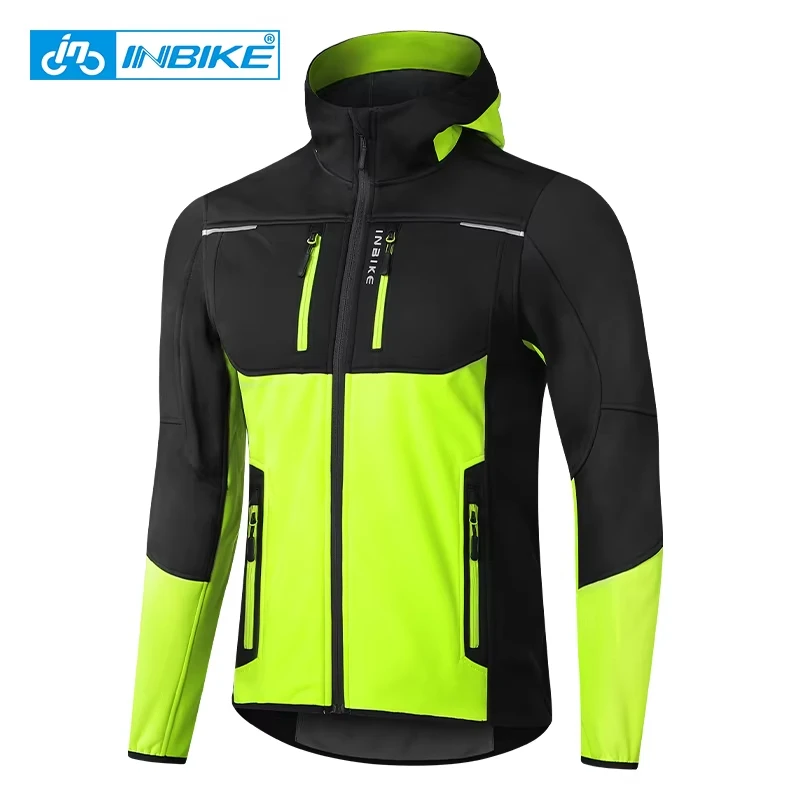 INBIKE Men\'s Winter Cycling Jacket With Hood Warm Fleece Windbreaker Coat For Men Windproof Outdoor Man Cycling Clothing Hiking