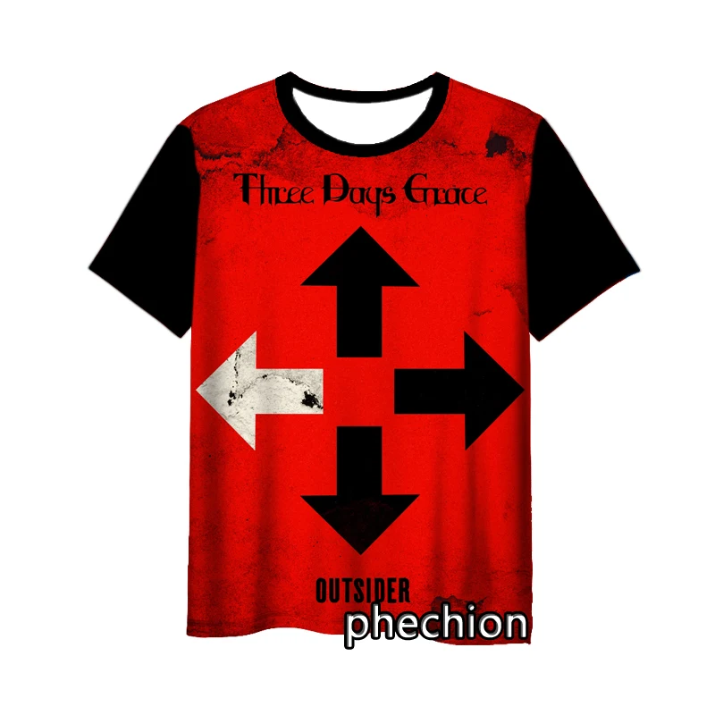 phechion New Fashion Men/Women Three Days Grace Band 3D Print Short Sleeve T-Shirt Casual Hip Hop Summer T Shirt Tops S200