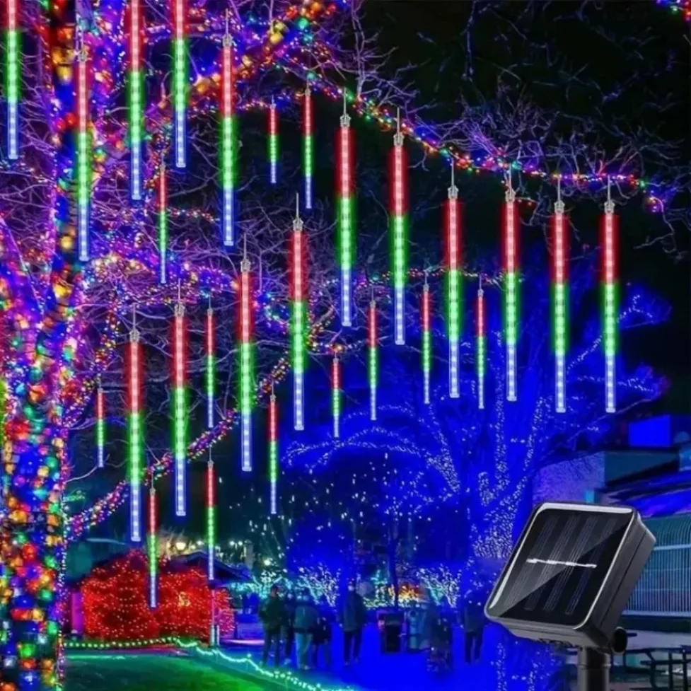 30/50CM 8 Tube Solar/EU Plug Meteor Shower Rain Lights Waterproof Raindrop Fairy String Light for Holiday Party Outdoor Decor