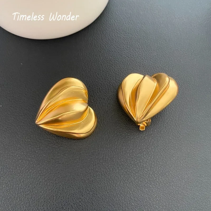 Timeless Wonder Fancy Brass Geo Heart Clip on Earrings for Women Designer Jewelry Runway Goth Luxury Rare Sweet Gift Top 5164