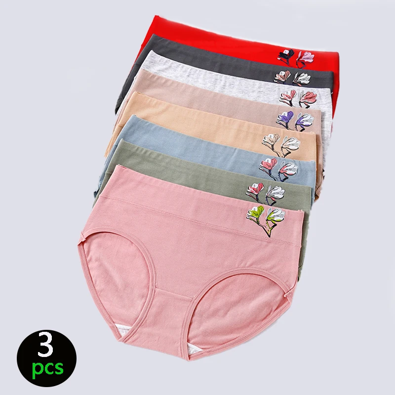 

3Pcs/Set Panties Women Underwear Mid-Waist Cotton Underpant Antibacterial Briefs Female Breathable Sexy Print Plus Size Panty