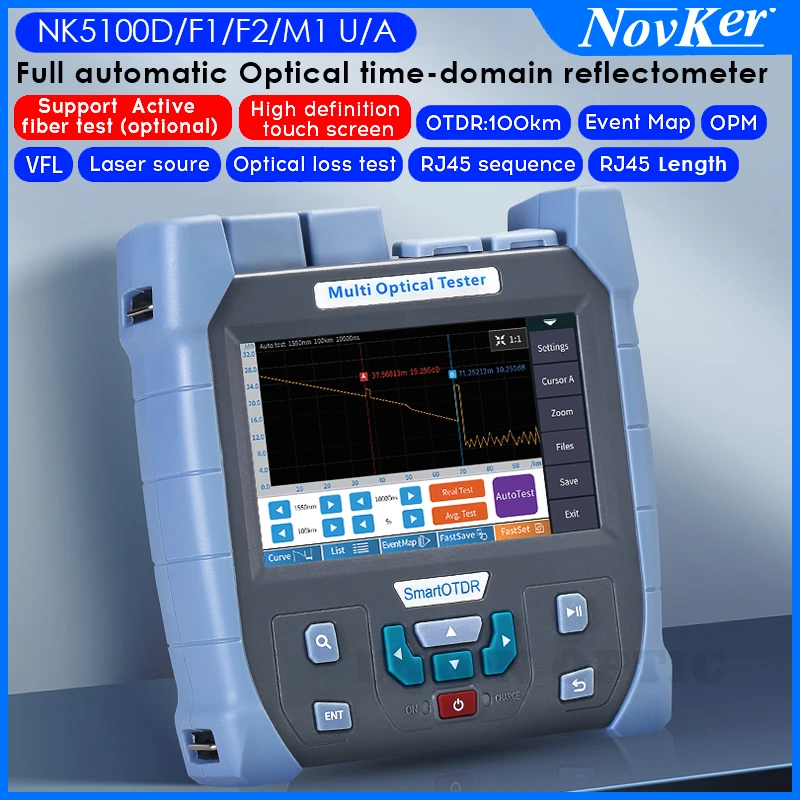 

NOVKER Mini OTDR NK5100 SM MM Active Fiber 1550/1610nm Fiber Optic Reflectometer and VFL OLS OPM EventMap 24dB 100KM