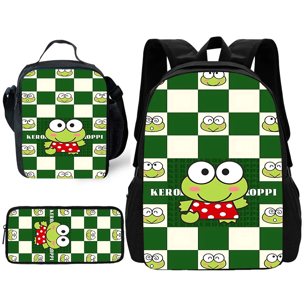 Cute Keroppi Child School Backpack with Lunch Bags ,Pencil Bags ,School Bags for Boys Girls Best Gift