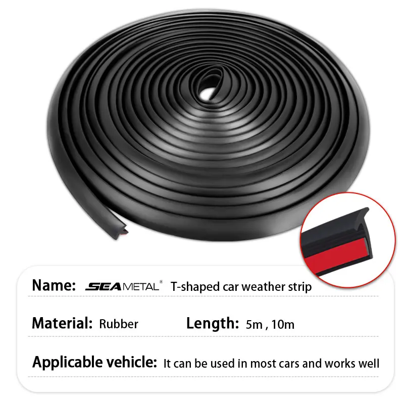 SEAMETAL 10m Car Rubber Sealing Strip T-shape Small Slanted Auto Seal Weatherstrip Car Bumper Fender Flare Arch Trim Sealants