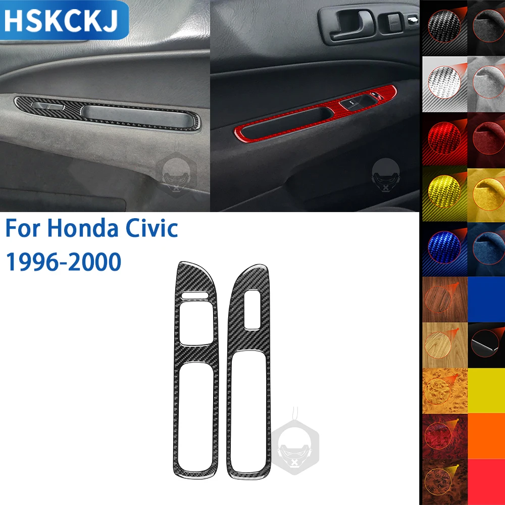 For Honda Civic 1996 1997 1998 1999 2000 Car Accessories Carbon Fiber Interior Window Control Panel Trim Sticker Modification