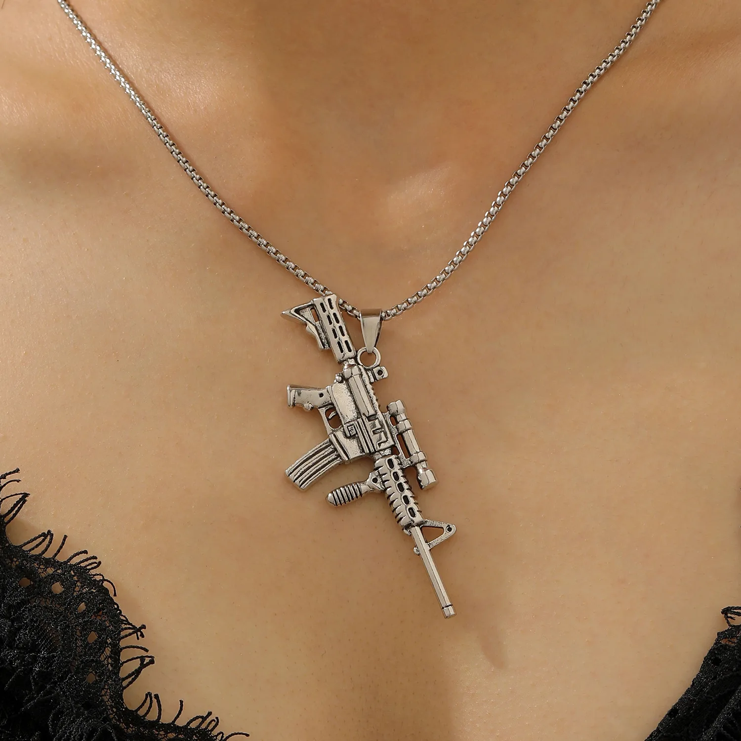 Cast Sniper Rifle Shape Pendant Necklace For Women Punk Rock Street Style Y2K Gun-shaped Long Chain Fashion Jewelry Accessories