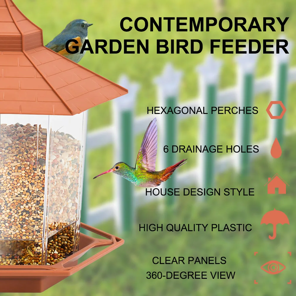 Automatic Bird Feeder Hanging Food Feeding Tool Gazebo Outdoor Birds Feeder Multiple Hole Nut Feeding House Bird Food Container