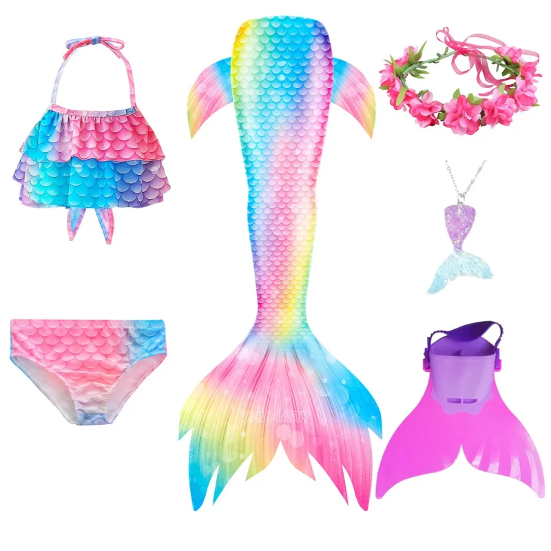 Maillot de bain queue de sirène pour filles, costume cosplay pour enfants, bikini de plage, peut ajouter une nageoire monopalme, natation, Halloween, 2024