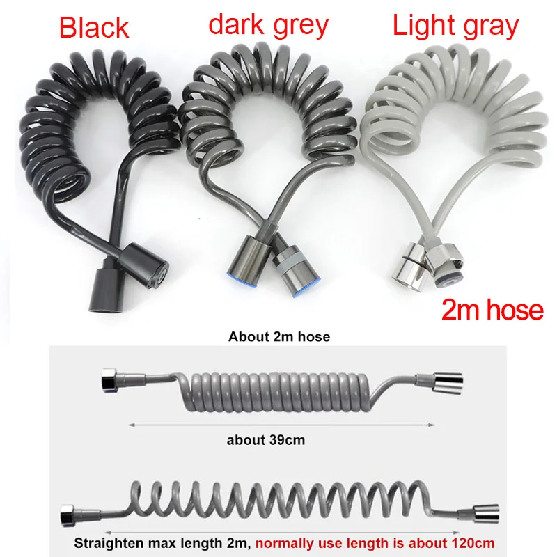 

Гибкий выдвижной душевой шланг 2 м, черно-серый, для водопровода, туалета, биде, распылителя, аксессуары для ванной комнаты