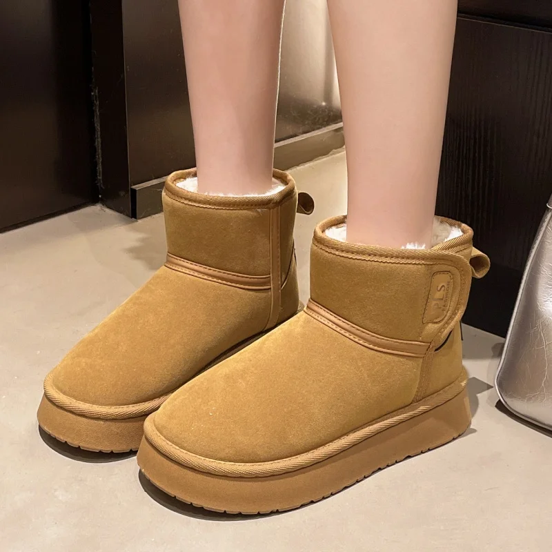 

Новые модные замшевые ботинки с круглым носком на толстой подошве, нескользящие повседневные прогулочные ботинки, зимние удобные бархатные теплые зимние ботинки для женщин