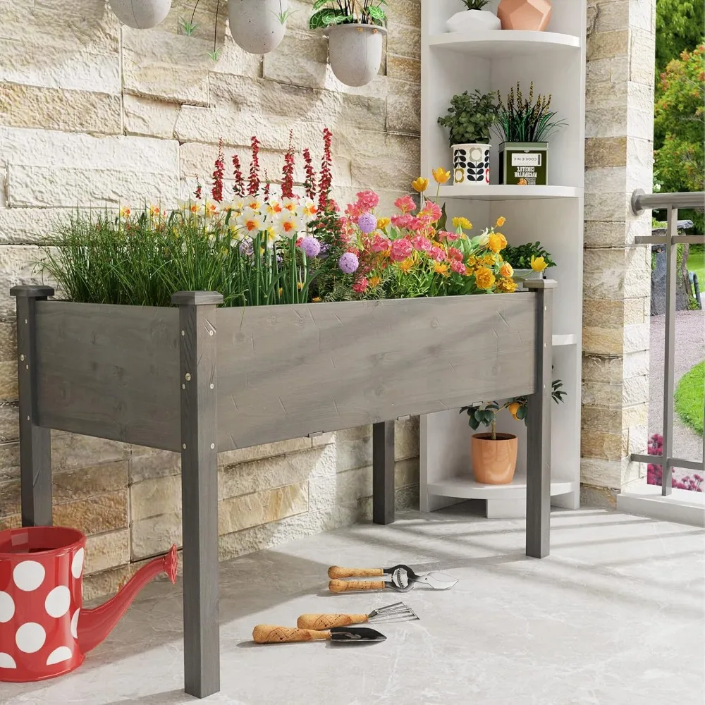

Raised Garden Bed, Elevated Planter Box with Legs, Drain Holes, Wood Planter Raised Beds for Vegetables Flower, Customized