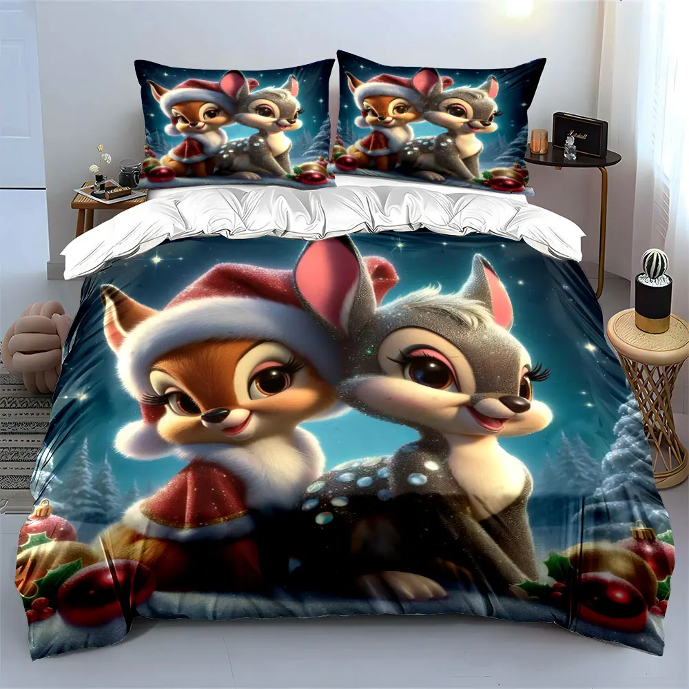 Festively Dressed Deer in a Cozy Snowy Scene Print Duvet Cover Bedding Set Included 1*Duvet Cover 2*Pillowcases