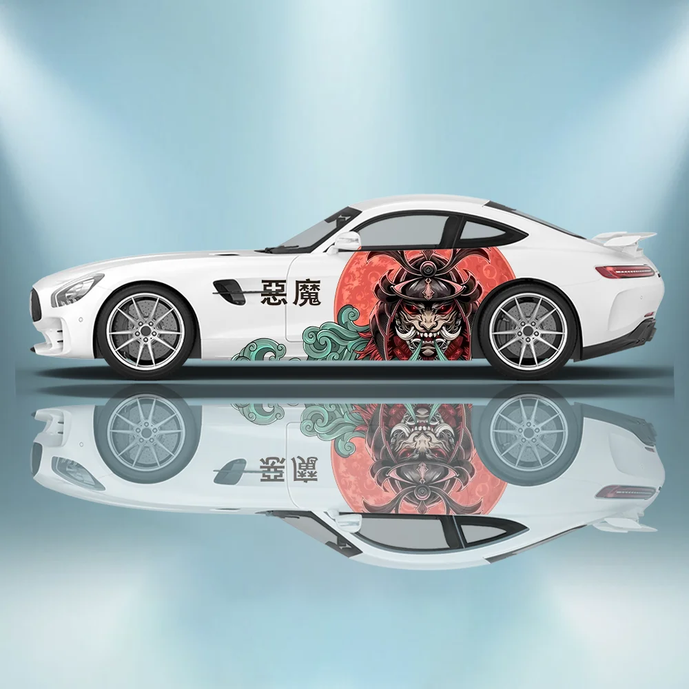 

Demon Mask, Flame Flower Warrior Car Vinyl Wraps Decal Self-adhesive PVC Sticker Suitable for Trucks SUV Decor Auto Accessories
