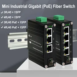 Industrial 3-Port Gigabit Ethernet (PoE) Switch with SFP Din-Rail 4-Port 10/100/1000Mbps Optical Fiber Switch 12-48VDC Input