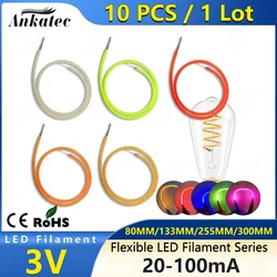 10 sztuk/partia elastyczne żarówki LED DC 3V 80mm 133mm 255mm 300mm długi czerwony zielony niebieski żółty różowy dla DIY oświetlenie Retro Edison żarówka