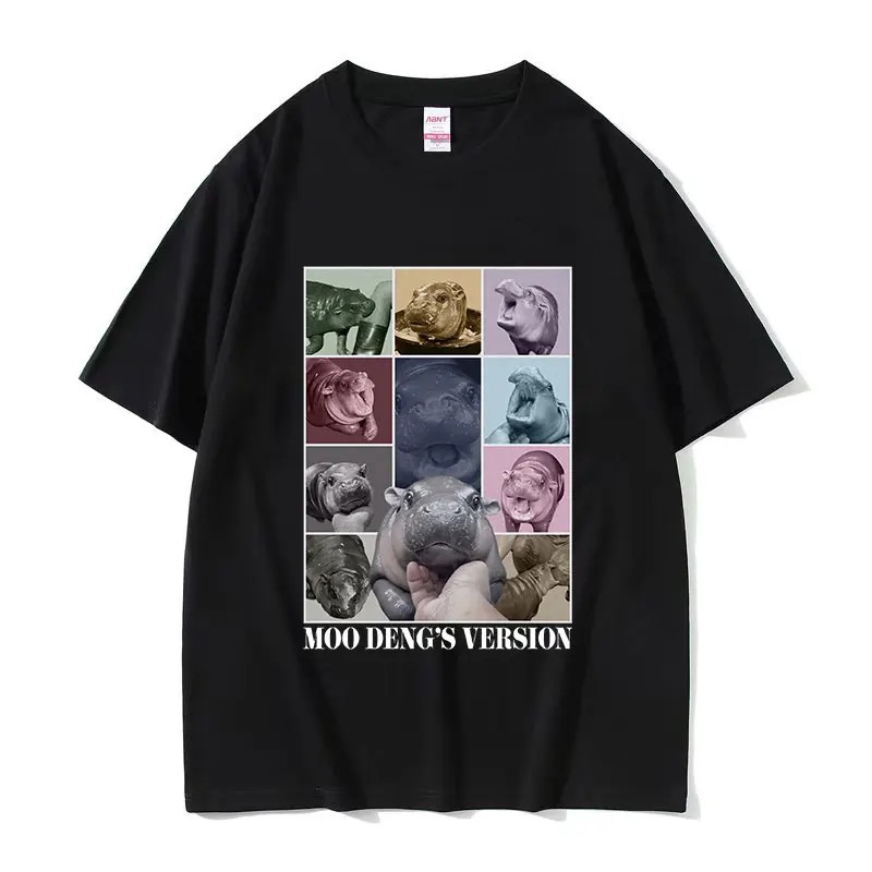 Moo Deng Baby Hippo Era Tour Funny Meme T Shirts Men Fashion Retro Short Sleeve T-shirt Tops Unisex O-Neck Oversized Cotton Tees