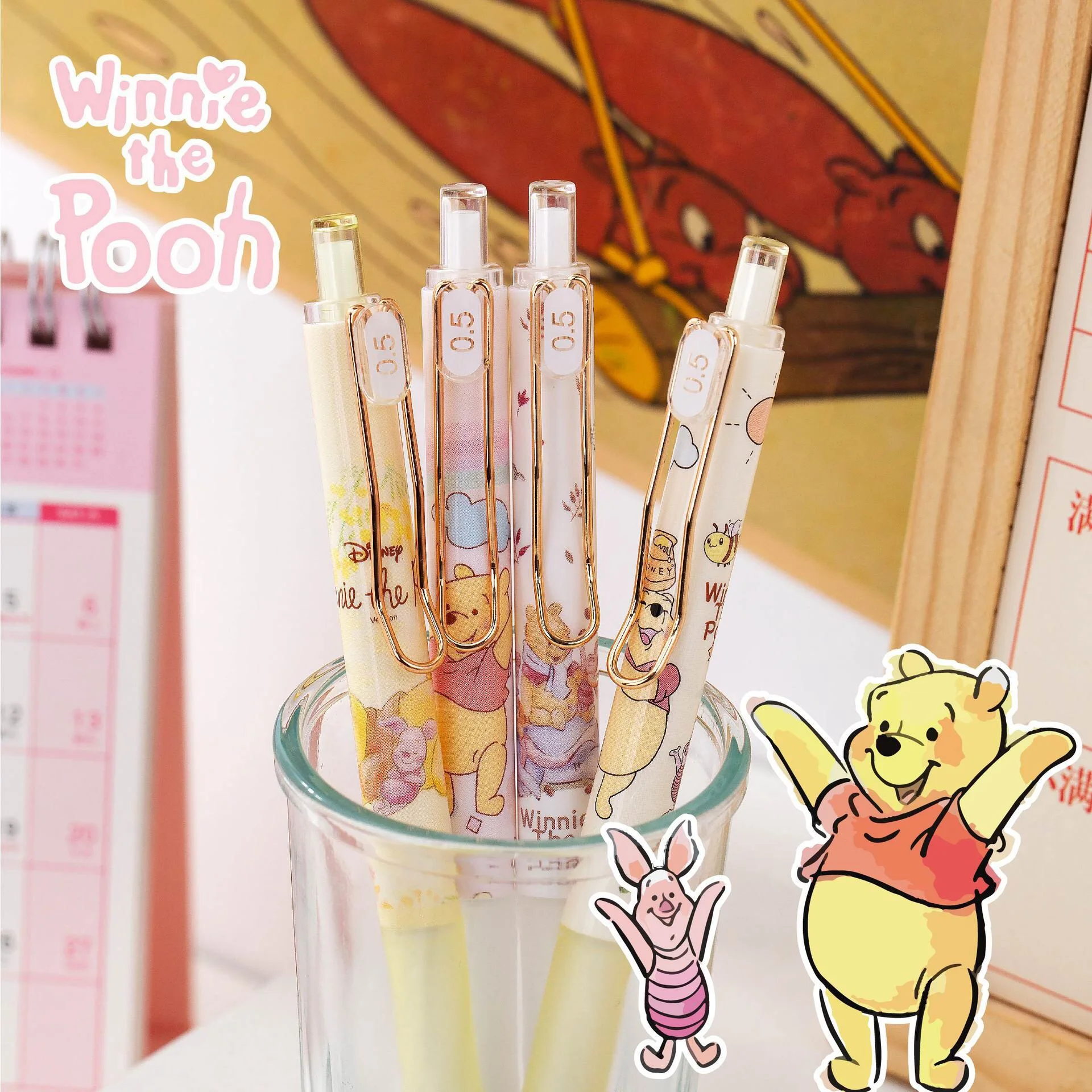 Disney Pooh Bear Roller ball limited neutral pen cute cartoon button pen set high beauty girl heart test black pen friends gifts